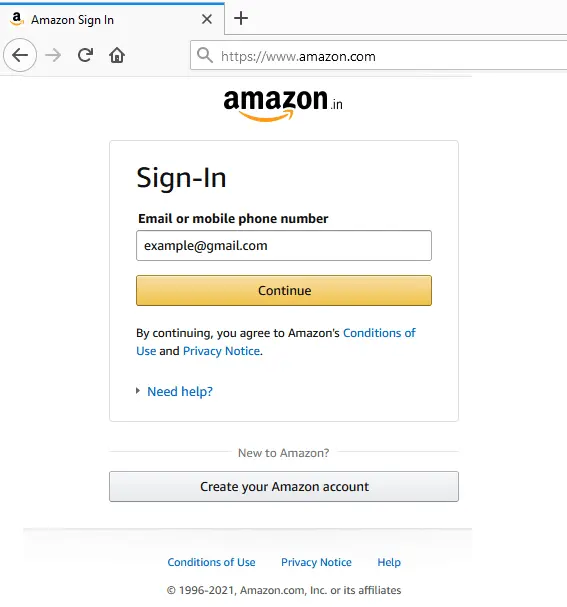 Amazon sign-in page